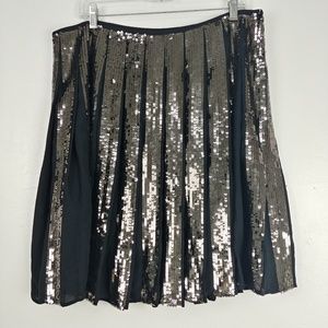 Ann Taylor Silk Sequin Black A-line Skirt 16.